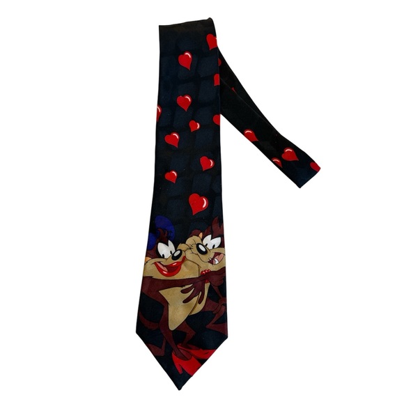 Novelty Warner Bros. Looney Tunes Black Tie with Red Hearts| Valentines Day - Picture 1 of 3
